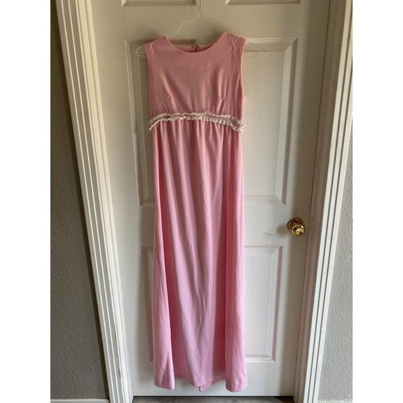 Pink Maxi Dress Vintage 60s 70s Mod Small‎ medium Barbiecore Bridesmaid Wedding - Picture 1 of 5